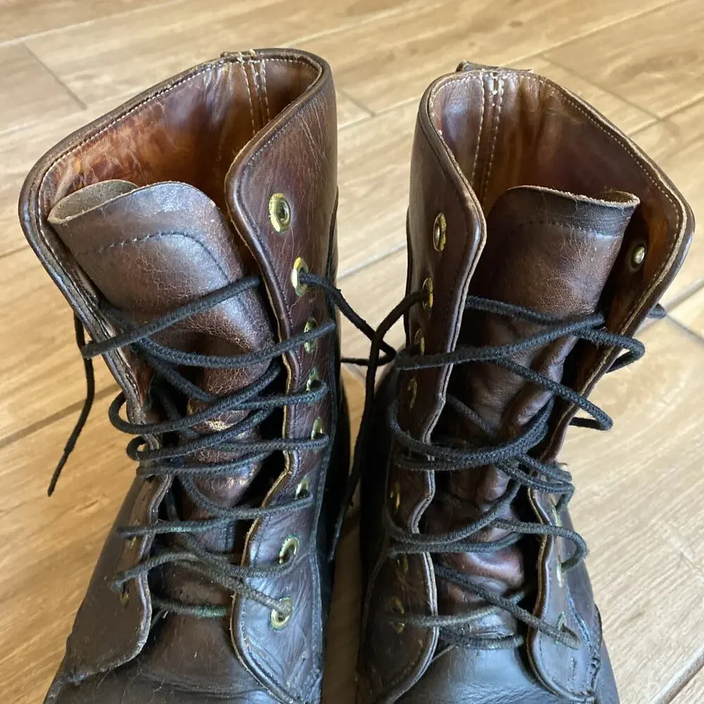 Vintage Handmade Brown Leather Retro Tall Military Combat Jump Style Boots
